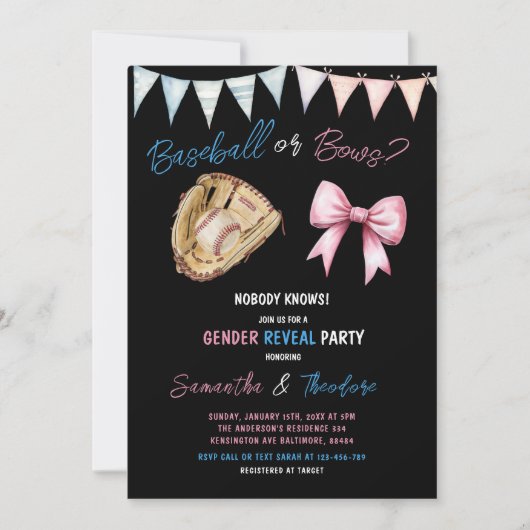 Honkbal of Bows Boy of Girl Gender Reveal Party Kaart (Voorkant)