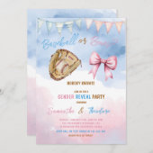 Honkbal of Bows Hij of Zij Gender Reveal Party Kaart (Voorkant / Achterkant)