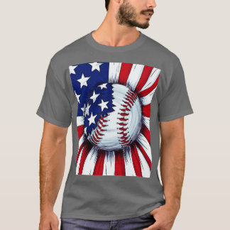  honkbal op 4 juli Mannen Amerikaanse vlag T-shirt
