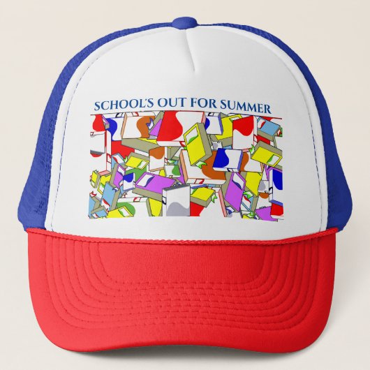 Honkbal Pet met rood, wit & blauw. "SCHOOL IS UIT" (Voorkant)