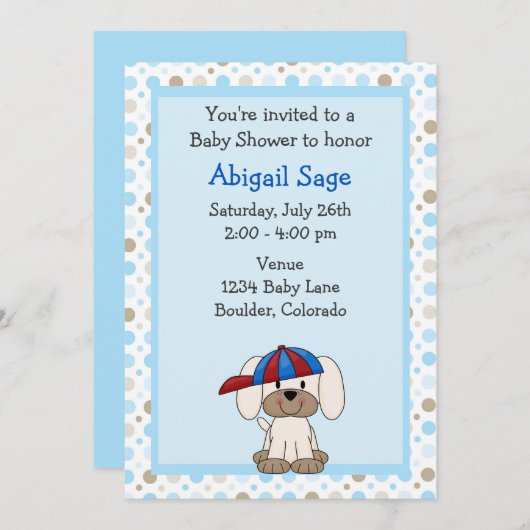 Honkbal Puppy Baby Boy Douche Uitnodiging (Voorkant / Achterkant)