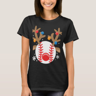 Honkbal Rendier Grappig Schattige Jongen Kerstmis T-shirt