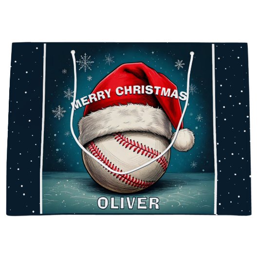 Honkbal Rode Kerstman Hoed Naam Kerstmis Groot Cadeauzakje (Voorkant)