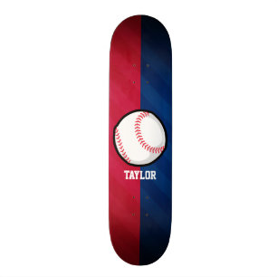 Honkbal; rood, wit en blauw skateboard