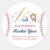 Honkbal Rookie Jaar Verjaardag Dank u Ronde Sticker (Voorkant)