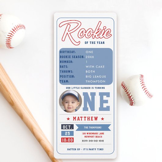 Honkbal Rookie Stats Pic Ticket Boy 1e verjaardag Kaart