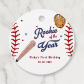 Honkbal Rookie van het Jaar Baseball 1e verjaardag Bedankjes Labels (Voorkant)