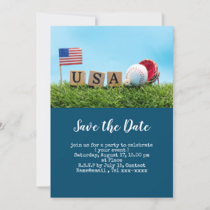 Honkbal save the date met vlag van Amerika  Kaart