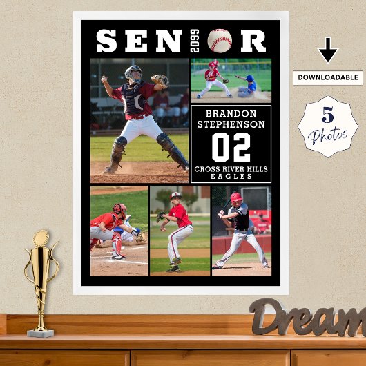 Honkbal Senior Afstuderen 5 Foto Collage Poster