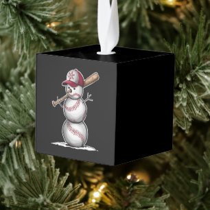 Honkbal Sneeuwman Ballen Sneeuw Kerstmis Xmas Cade Kubus Ornament
