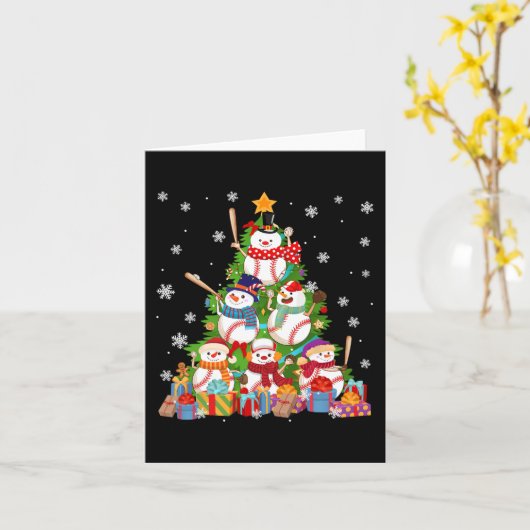 Honkbal Sneeuwman Kerstboom Pitchers Catchers Kaart (Gele Bloem)