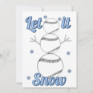 Honkbal Sneeuwman Laat het Sneeuwen Plat Kerstkaar Feestdagenkaart