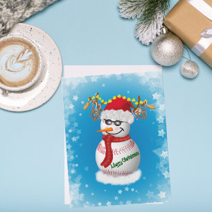 Honkbal-sneeuwman versierd met populaire snacks notitiekaartje