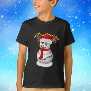 Honkbal-sneeuwman versierd met populaire snacks t-shirt