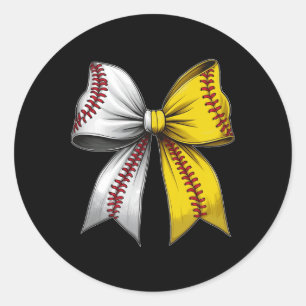Honkbal Softbal Coquette Boog Spel Dag Hart Liefde Ronde Sticker