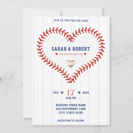 Honkbal Softbal Sport Hart Pinstripe Bruiloft Kaart (Voorkant)