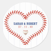 Honkbal Softbal Sport Hart Pinstripe Bruiloft Ronde Sticker (Voorkant)