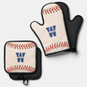 Honkbal Softbal Sport Monogram Ovenwant & Pannenlap Set (Voorkant / Achterkant)