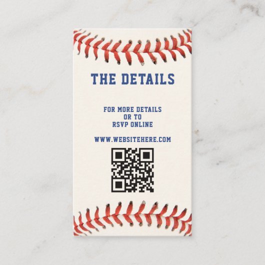 Honkbal Softbal Sport QR Code Bruiloft Details Informatiekaartje (Voorkant)