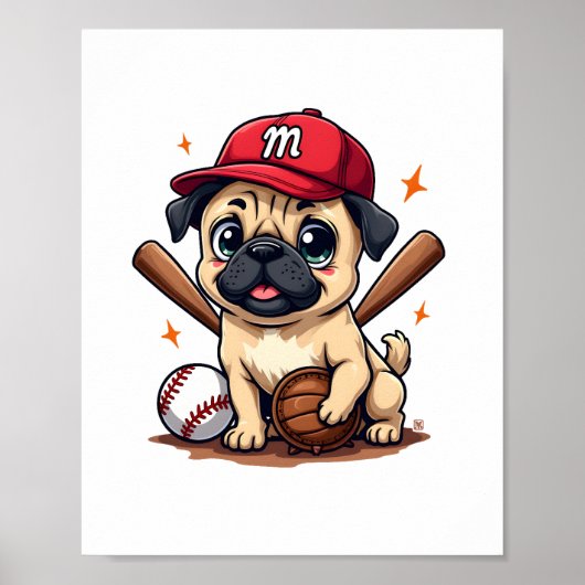 Honkbal Speler Coach Pug Hondenliefhebber Pug Mam Poster (Voorkant)
