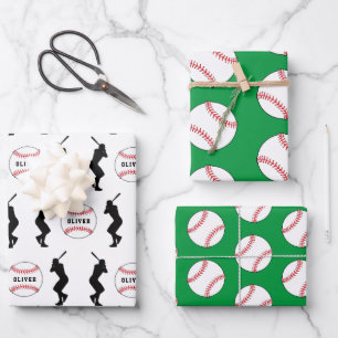 Honkbal Speler Kinderen Naam Verjaardag Inpakpapier Vel