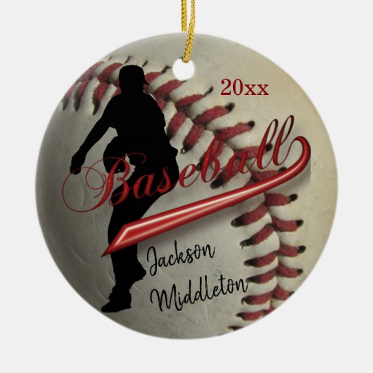 honkbal ⚾ speler - rood keramisch ornament (Voorkant)