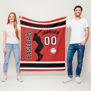 Honkbal ⚾ Sport in donkerrood, zwart en wit Fleece Deken