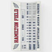 Honkbal Stripes Red Navy Scorebord Verjaardag Spandoek (Verticaal)