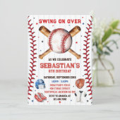 Honkbal Swing On Over Jongens Verjaardagsuitnodigi Kaart (Staand voorkant)