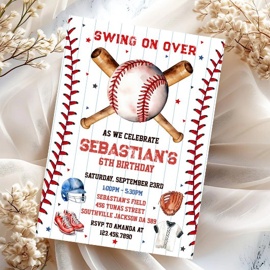 Honkbal Swing On Over Jongens Verjaardagsuitnodigi Kaart