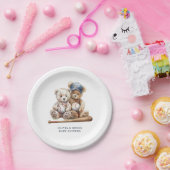 Honkbal Teddy Bears Twins Baby shower Papieren Bordje (Feest)