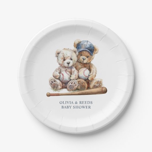 Honkbal Teddy Bears Twins Baby shower Papieren Bordje (Voorkant)