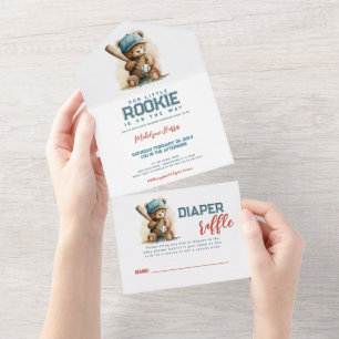 Honkbal Teddybeer QR RSVP Luierloterij All In One Uitnodiging