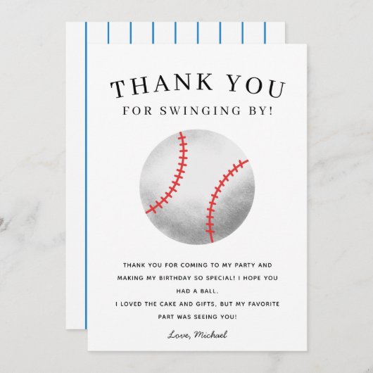 Honkbal Thema Verjaardagsfeestje Kinderen Bedankkaart (Voorkant / Achterkant)