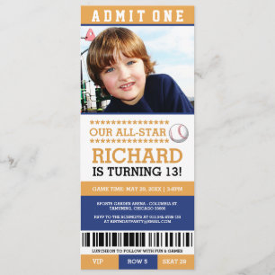 Honkbal Ticket Verjaardag Uitnodigingen