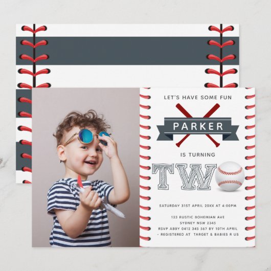 Honkbal Tweede Verjaardag Jongen Foto Kaart (Voorkant / Achterkant)