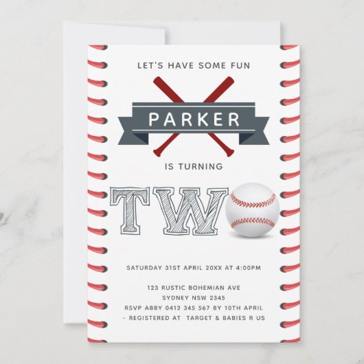 Honkbal tweede verjaardag jongen kaart (Voorkant)