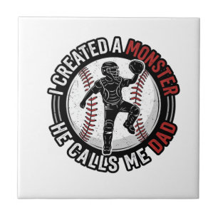 Honkbal Vader Monster Vintage Catcher T-shirt Ontw Tegeltje