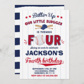 Honkbal Verjaardag Uitnodiging Honkbal 4e Verjaard (Voorkant / Achterkant)