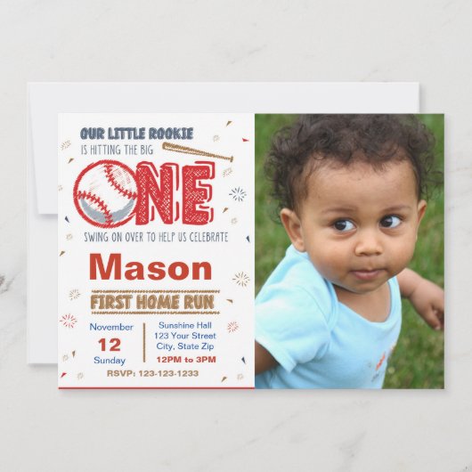 Honkbal Verjaardag Uitnodiging met foto (Voorkant)