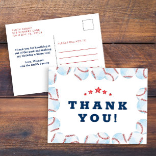 Honkbal verjaardagsfeest bedankkaart  briefkaart