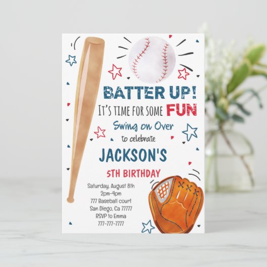 Honkbal verjaardagsuitnodiging kaart (Staand voorkant)