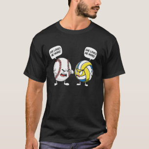 Honkbal volleybal Ze houdt meer van mij vrouwen T-shirt