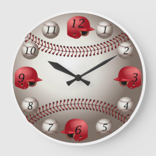 Honkbal wandklok met rode helmen grote klok