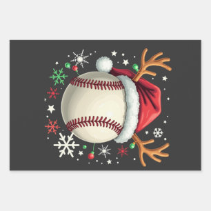 Honkbalbal met rendierhoorns en Kerstmis Inpakpapier Vel