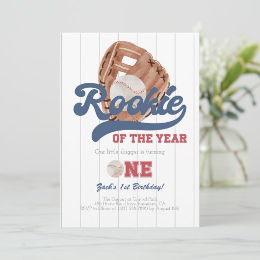 Honkbalhandschoen eerste verjaardag uitnodiging (Staand voorkant)