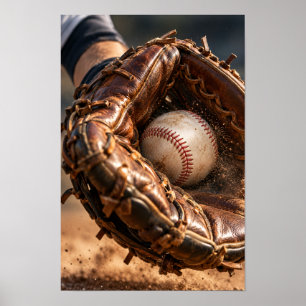 Honkbalhandschoen en bal Close-up sportmuur Kunst Poster