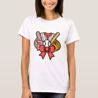 Honkbalhandschoen Slaghout Bal Rode Strik Bow Spor T-shirt