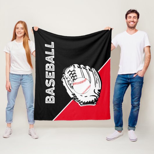 Honkbalhandschoen Zwart & Rood Fleece Deken (In situ)