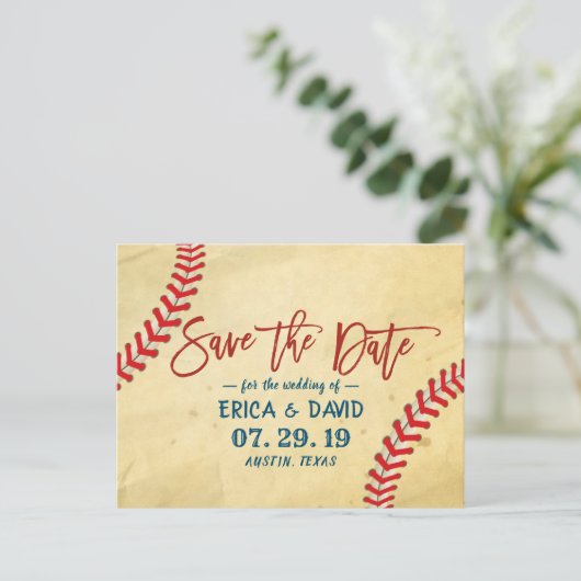 honkbalhuwelijk sparen de datum aankondigingskaart (Staand voorkant)